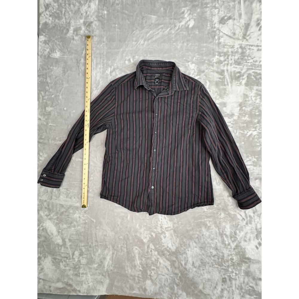 Claiborne Button Up Shirt Mens XL Tall Red/Black Striped Long Sleeve Casual